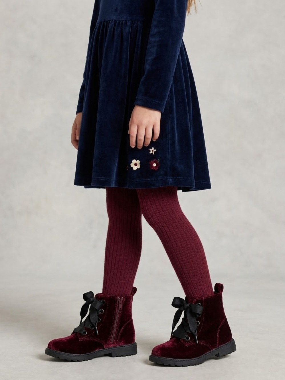 Cat & Jack Girl's Burgundy Velvet Combat Boots Size 7T Vintage Style Like New